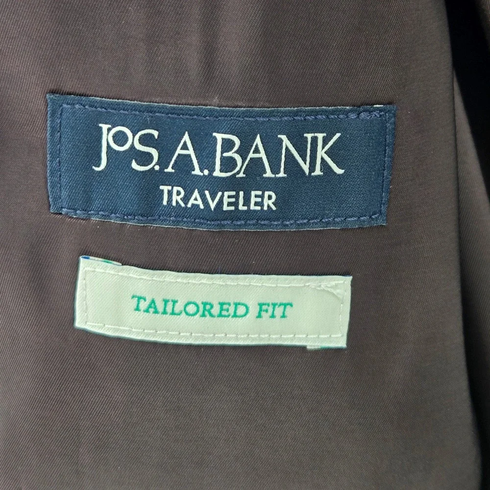 Jos A Bank‎ Traveler Blazer Mens 44R Grey Plaid Wool Blend Tailored Fit